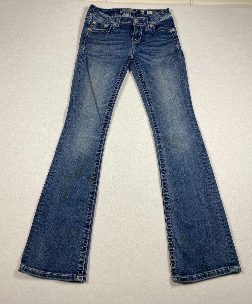 Miss Me Women's Size 26 Mid Rise Botcut Jeans Embellised Distressed Y2K